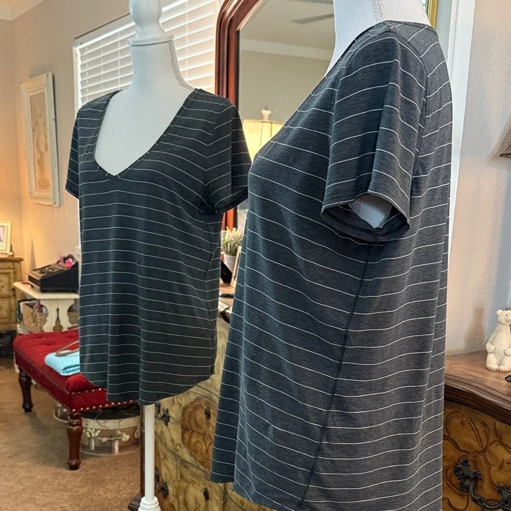 Lululemon Athletica Charcoal Striped V-Neck Tee